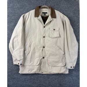 Banana‎ Republic Field Jacket Men's Beige Size L Cotton Utility Leather Collar